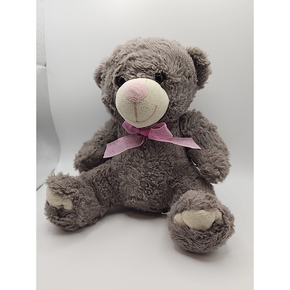 Publix Teddy Bear Plush‎ Pink Nose Bow Taupe Gray Brown Stuffed Animal 12" Lovey